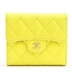 Chanel Wallet Women's Matelasse Tri-fold Random Yellow Caviar Skin CHANEL